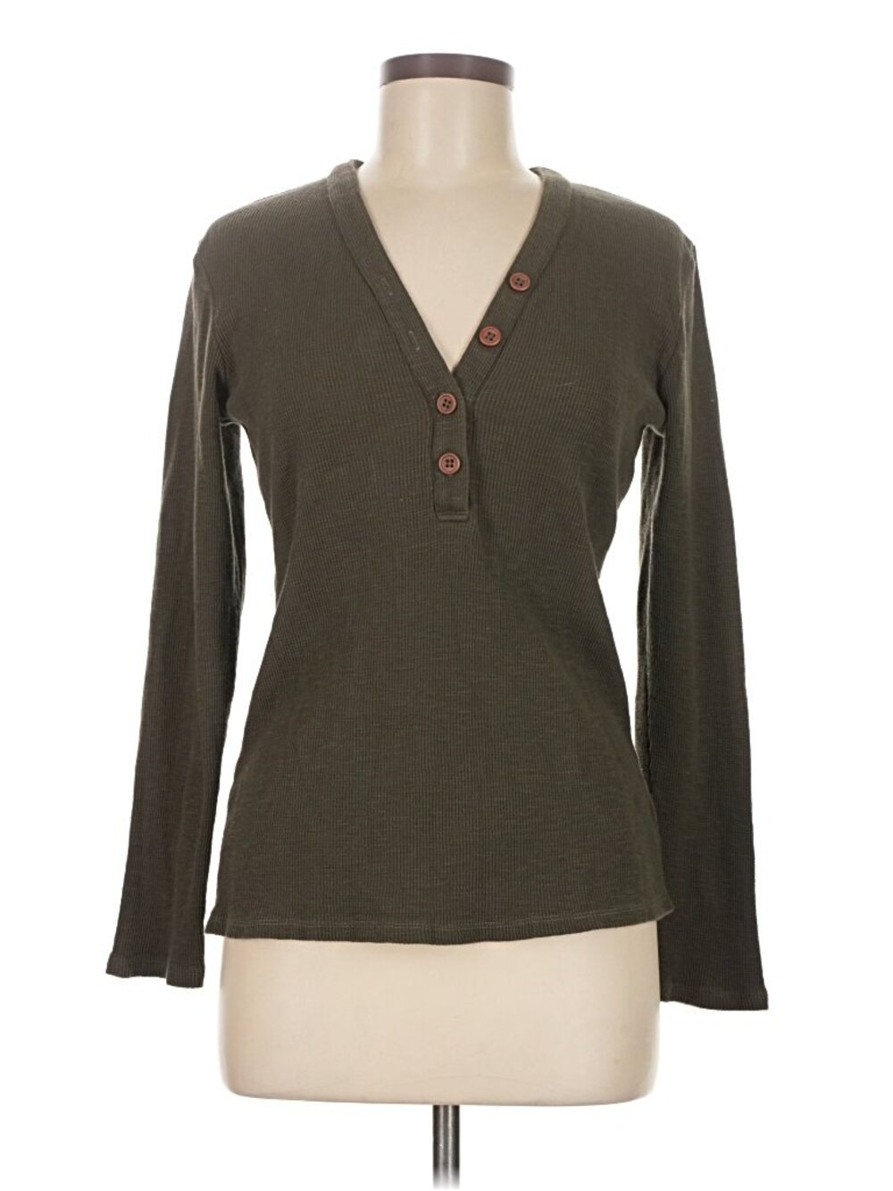 Standard James Perse Waffle Knit Long Sleeve Henley Top Olive Size 3 L - Picture 3 of 7